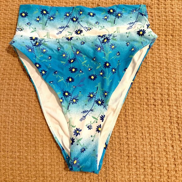 Aerie Blue Floral High-Waisted Bikini Bottoms NWT - Picture 1 of 4